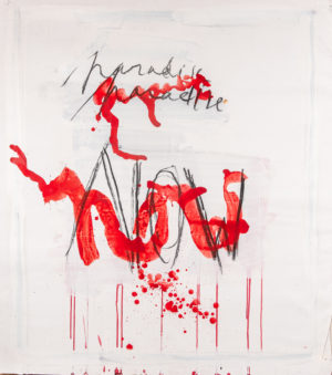 oeuvre d'art en peinture de Georges Autard fond blanc et lettre rouge